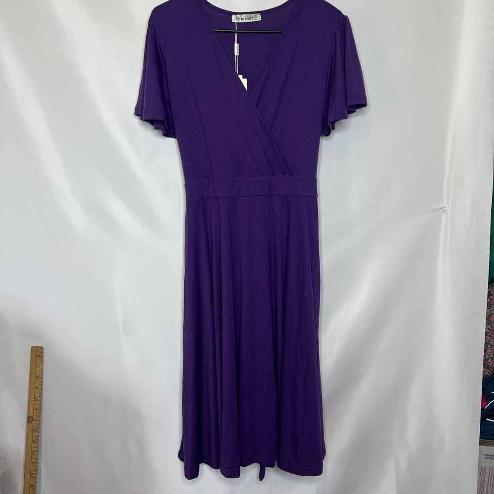 Nemidor Dress Women’s Size 16 Purple Short Sleeve Comfort  Midi Length